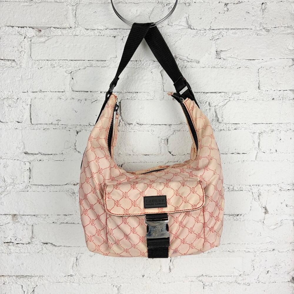Ralph Lauren Pink Shoulder Hobo Bag Signature Logo Print Purse